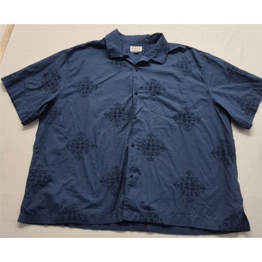 American Eagle men's Blue pattered shirt XL short sleeve button up Cotton/Linen